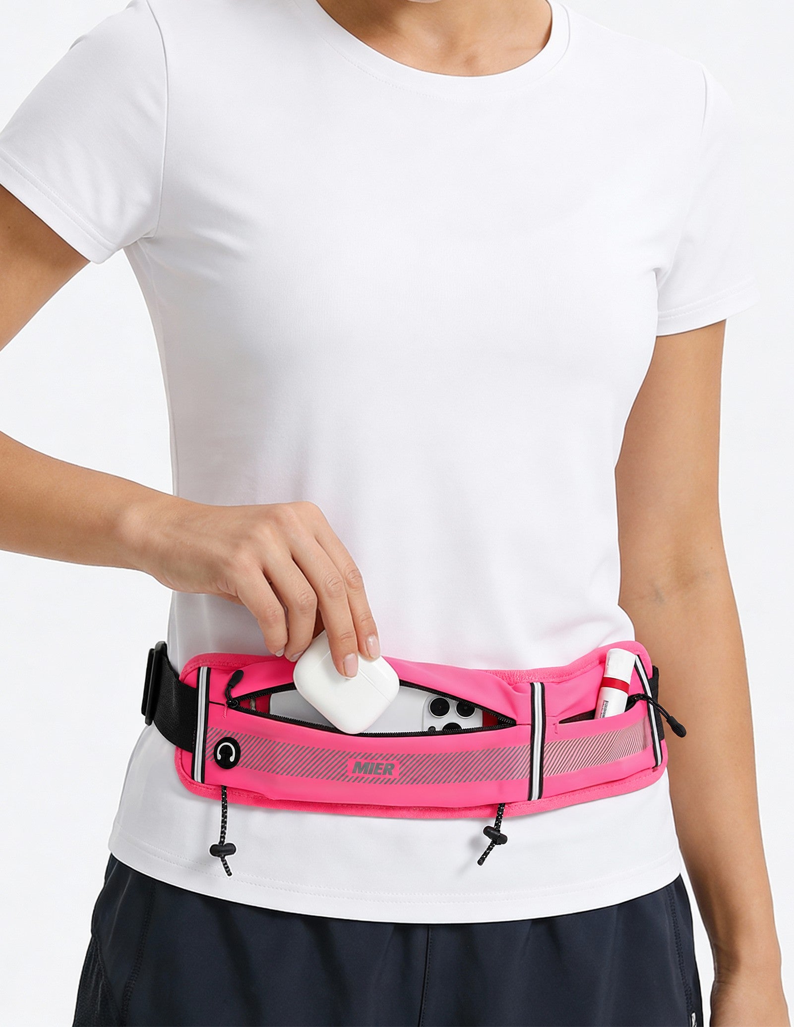 MIER Running Belt Slim Waist Pack with Bib Clips Phone Holder Running Belt