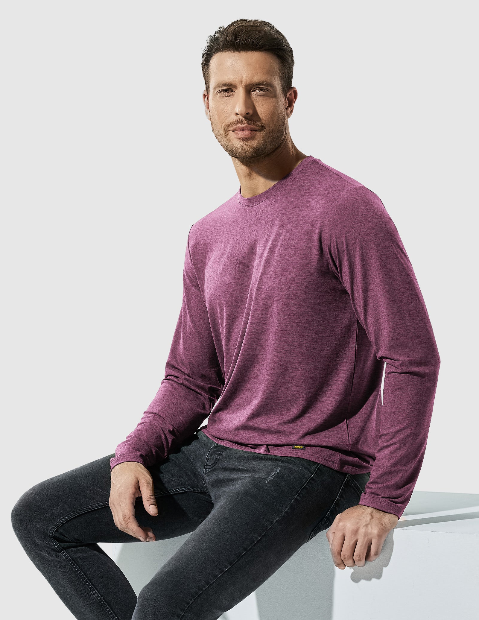 MIER Men’s Buttery Soft Long Sleeve Athletic Crew Neck Tee Men's Shirt Plum / S