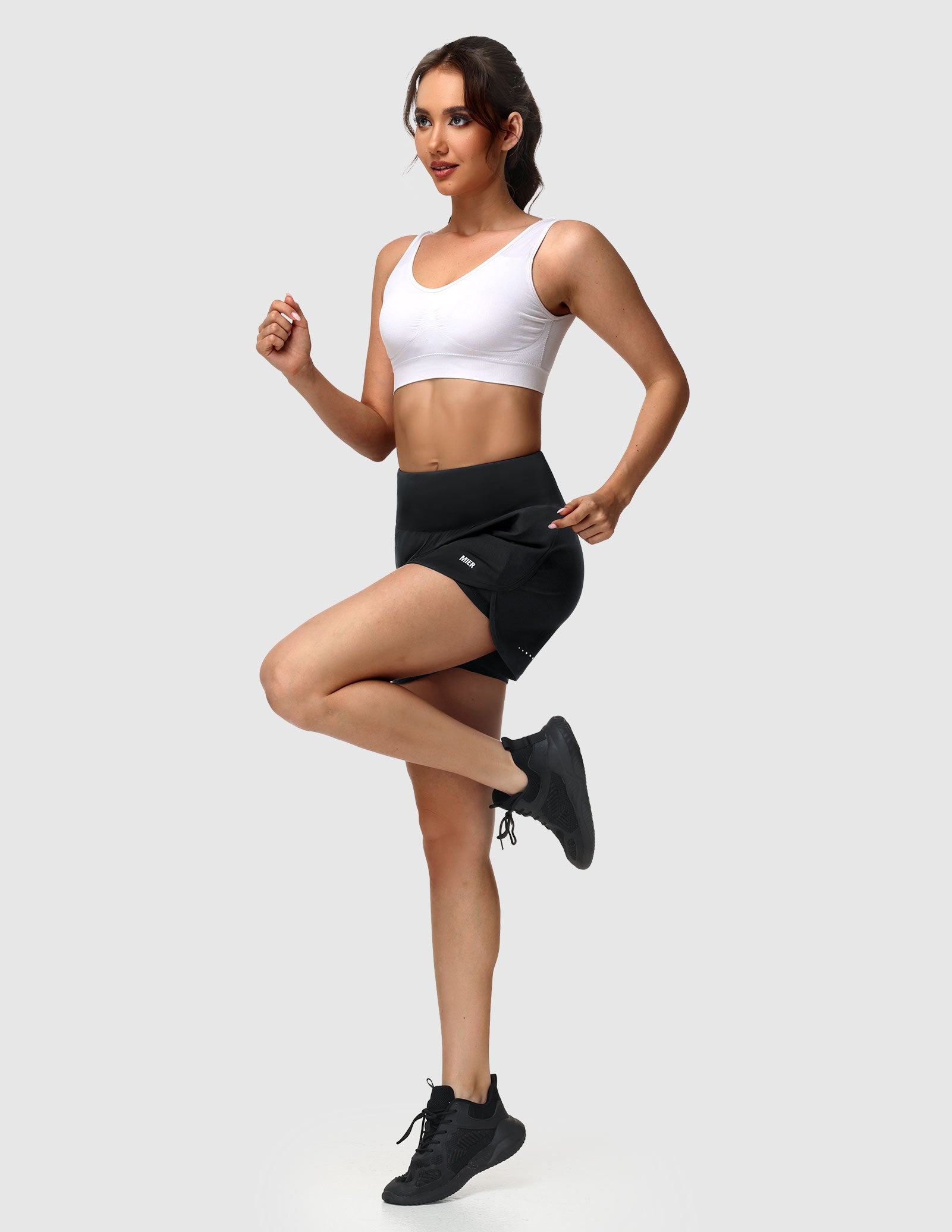 MIER Women’s 2-in-1 Running Shorts with Pockets Mid-Waist Quick Dry Athletic Shorts Women Shorts