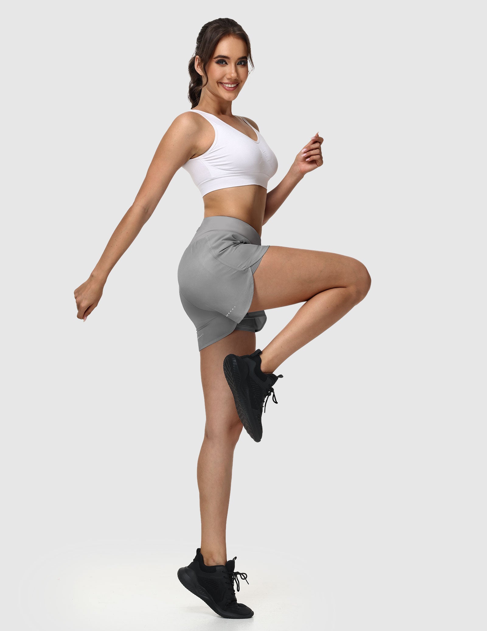 MIER Women’s 2-in-1 Running Shorts with Pockets Mid-Waist Quick Dry Athletic Shorts Women Shorts