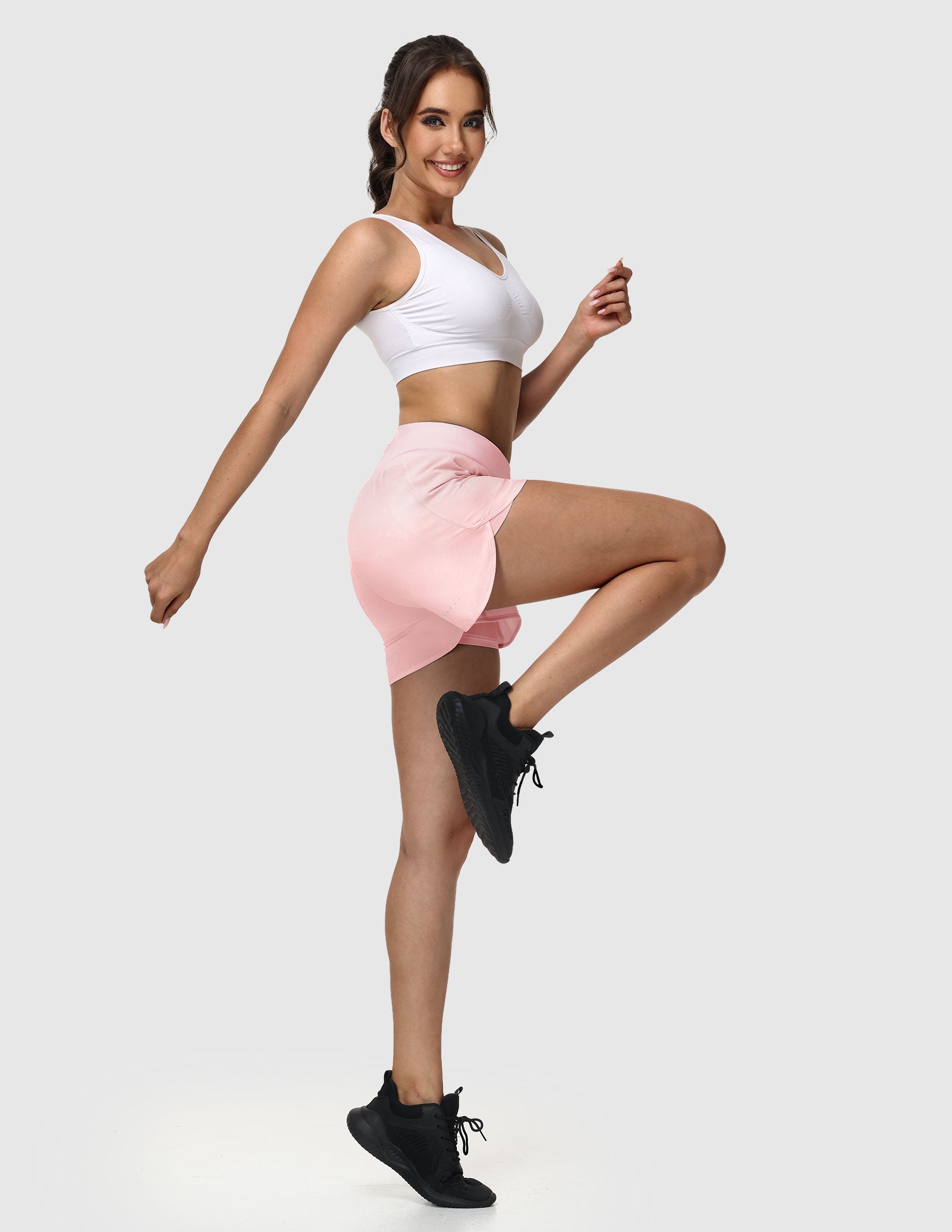 MIER Women’s 2-in-1 Running Shorts with Pockets Mid-Waist Quick Dry Athletic Shorts Women Shorts
