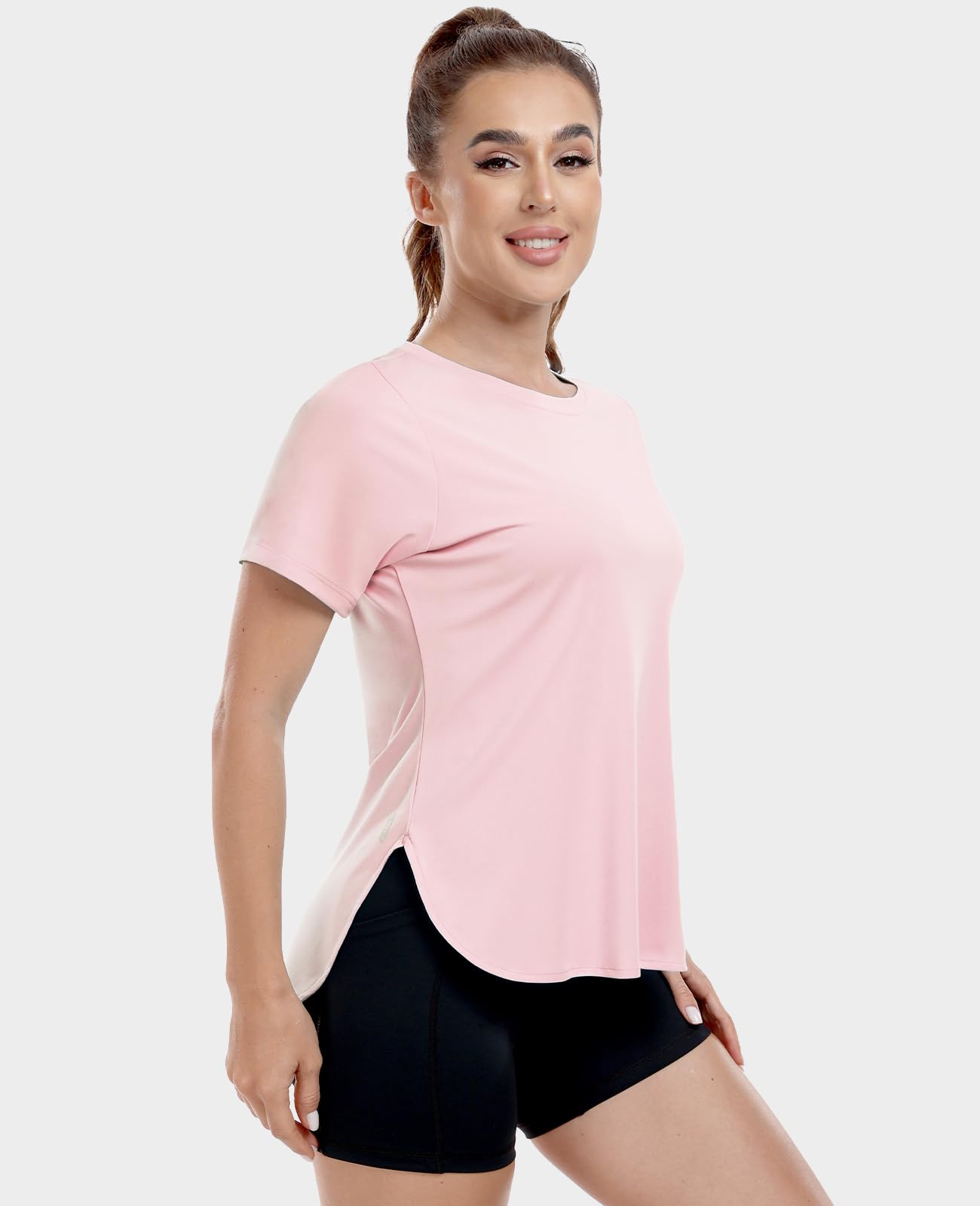 MIER Women's Moisture Wicking Running T-Shirt Lightweight and Durable Women Active Shirt Light Pink / XS