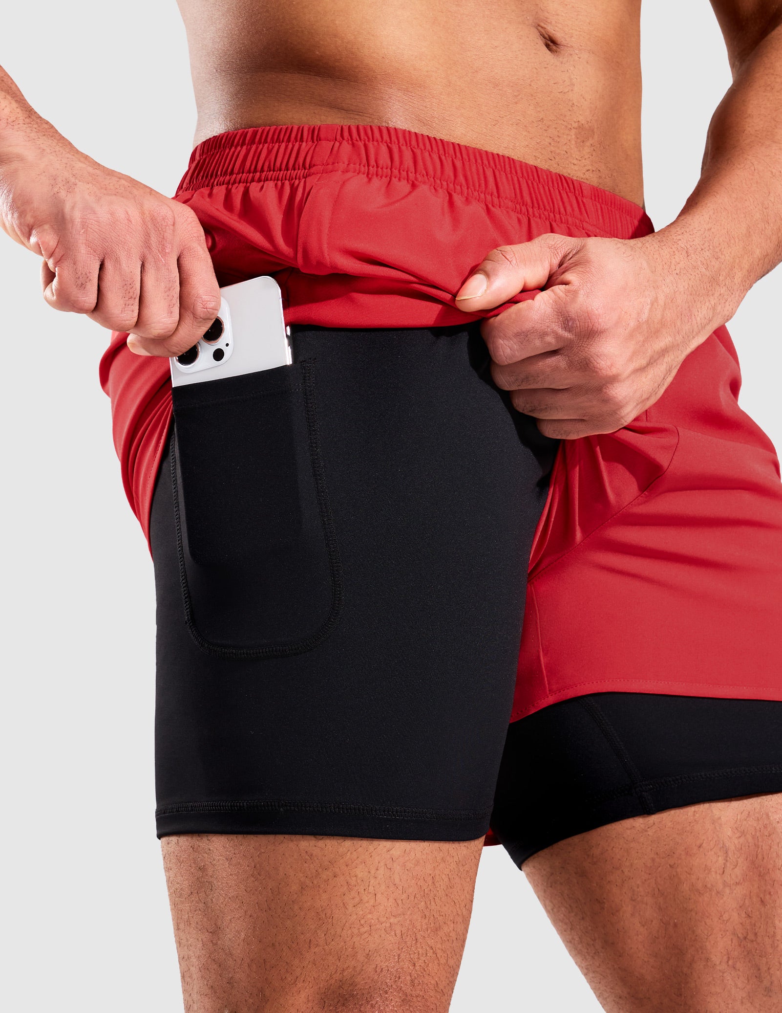 MIER Men’s 2-in-1 Running Shorts 5” Quick Dry with Compression Liner & 3 Pockets Men's Shorts Red Black / S