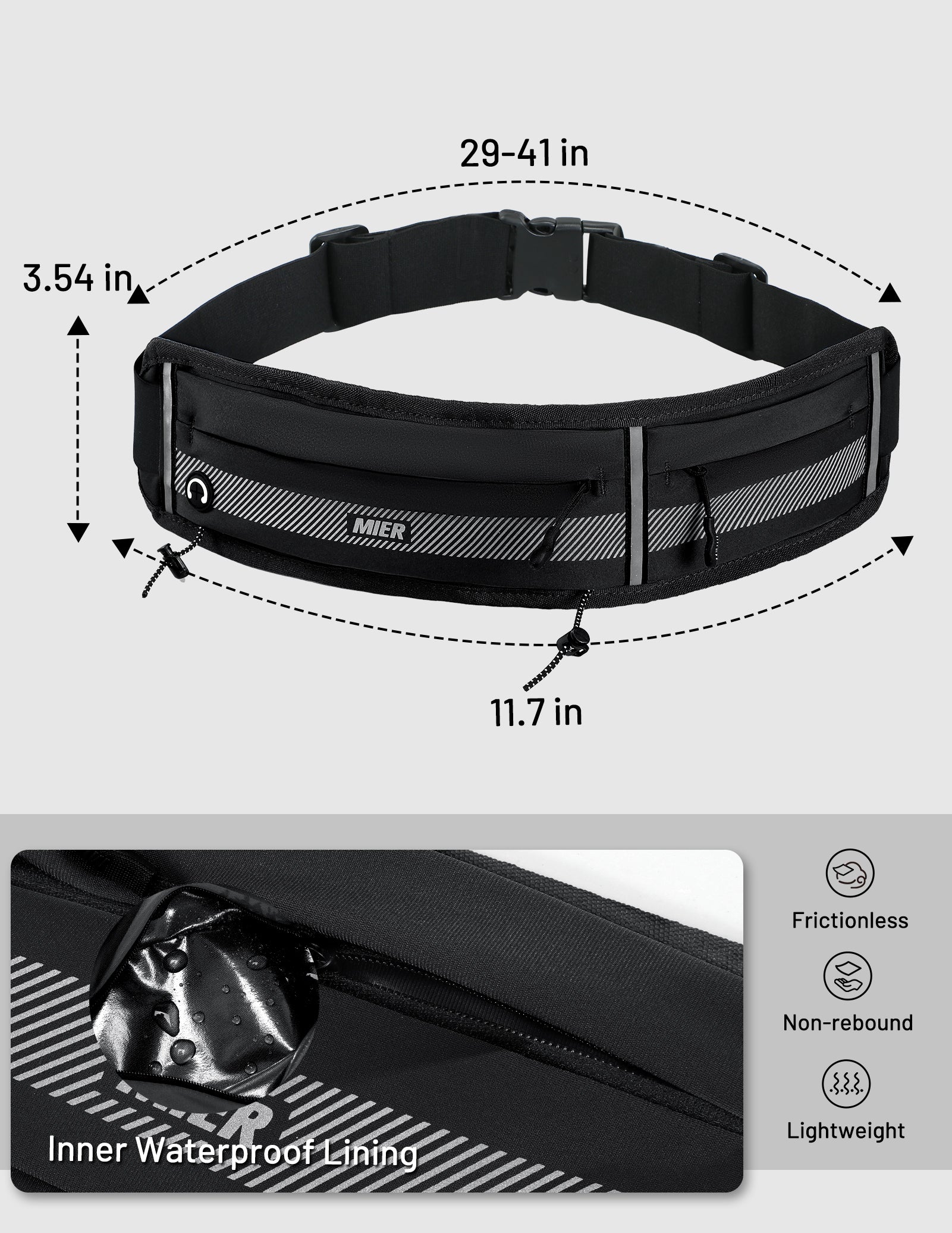 MIER Running Belt Slim Waist Pack with Bib Clips Phone Holder Running Belt