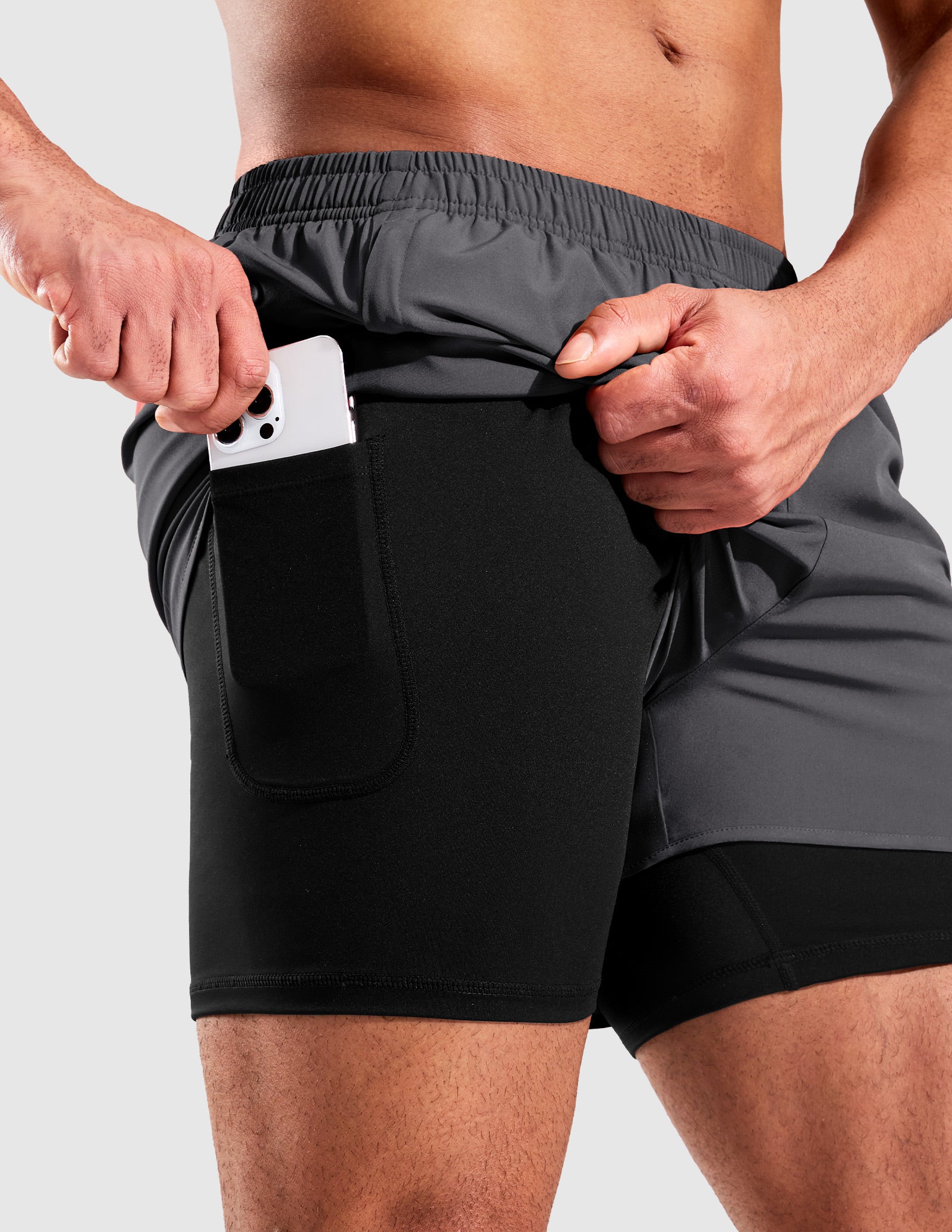 MIER Men’s 2-in-1 Running Shorts 5” Quick Dry with Compression Liner & 3 Pockets Men's Shorts Dark Grey Black / S
