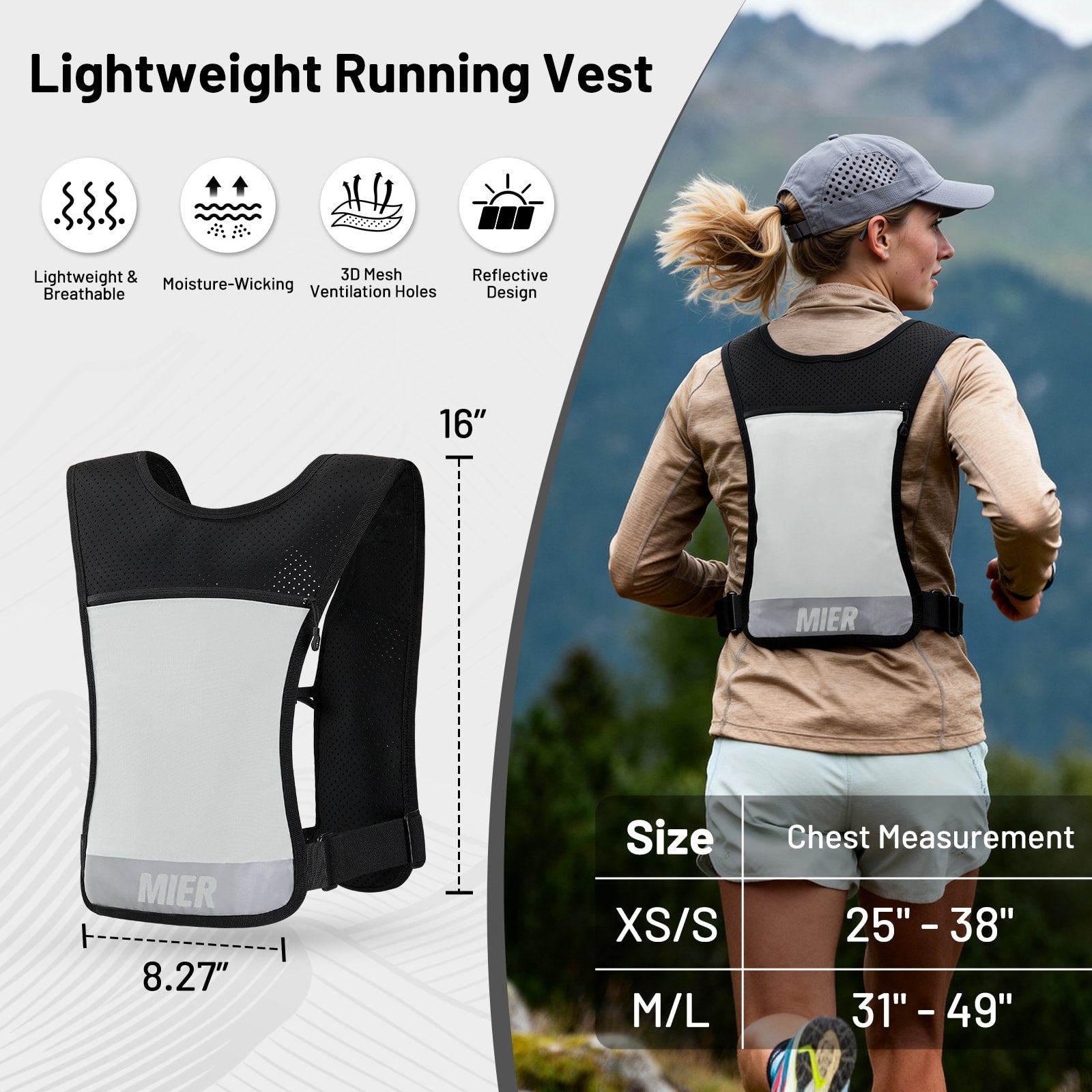 MIER Running Hydration Vest with 500ml Soft Flask Lightweight Reflective Vest Backpack for Women Men Running Vest