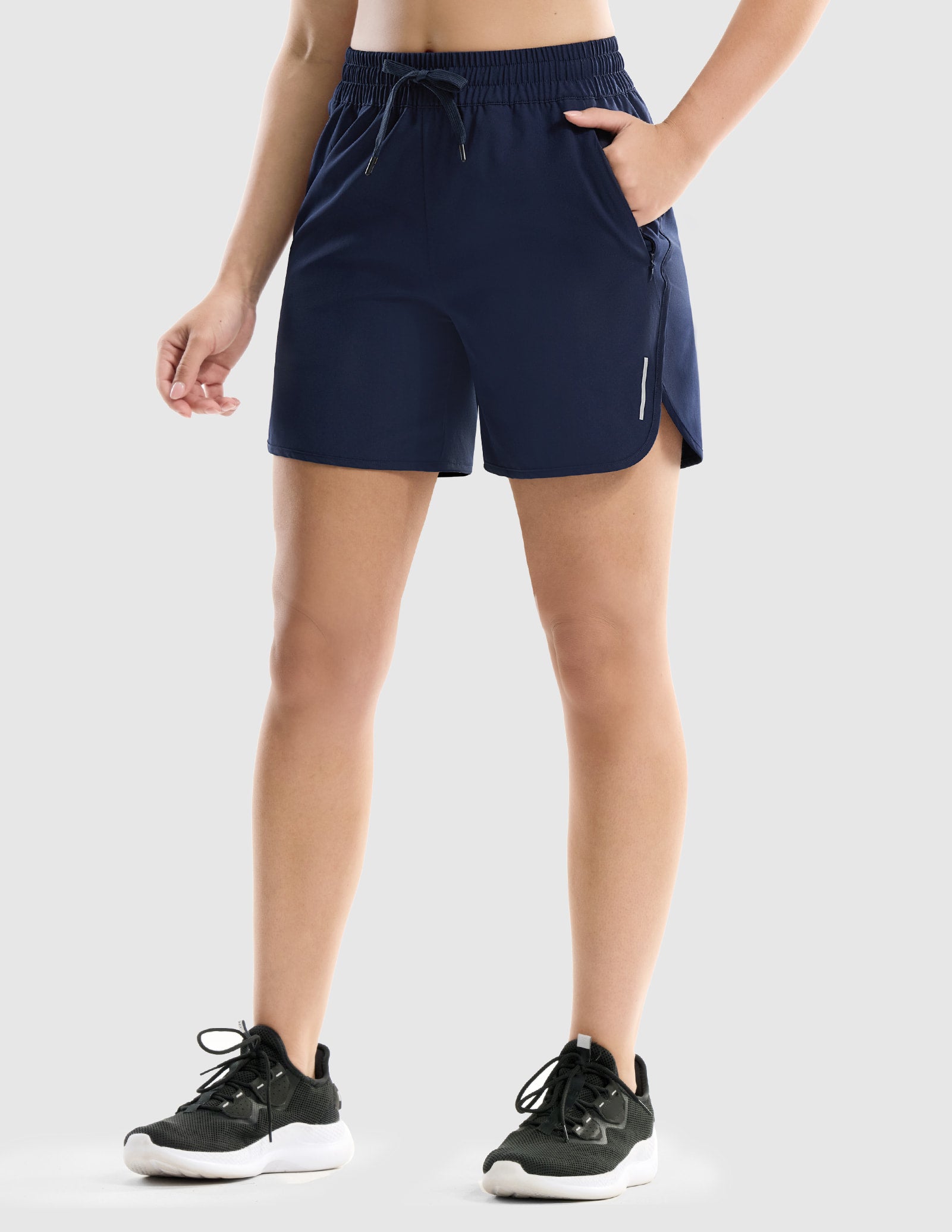 MIER Women's 5" Running Shorts with Secure Zipper Pockets Women Shorts Navy / XS
