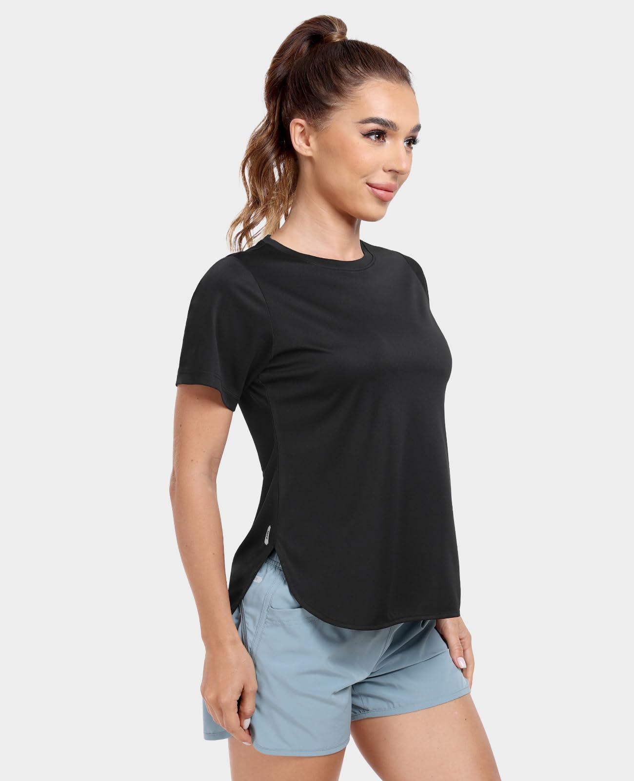 MIER Women's Moisture Wicking Running T-Shirt Lightweight and Durable Women Active Shirt Black / XS