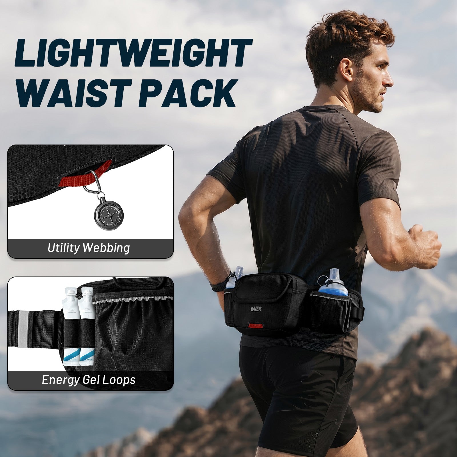 MIER Running Hydration Belt with 2 Soft Flasks Running Vest
