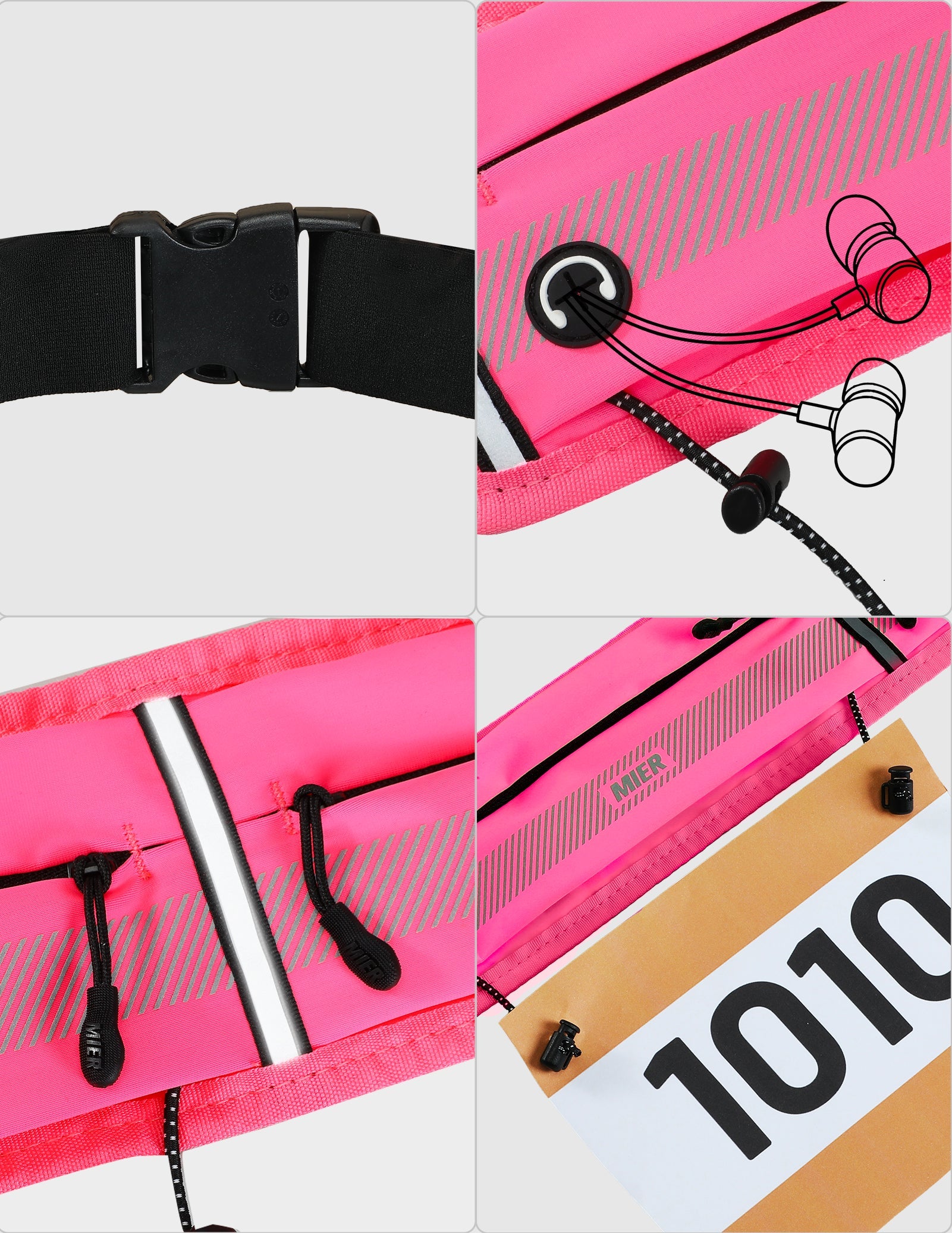 MIER Running Belt Slim Waist Pack with Bib Clips Phone Holder Running Belt