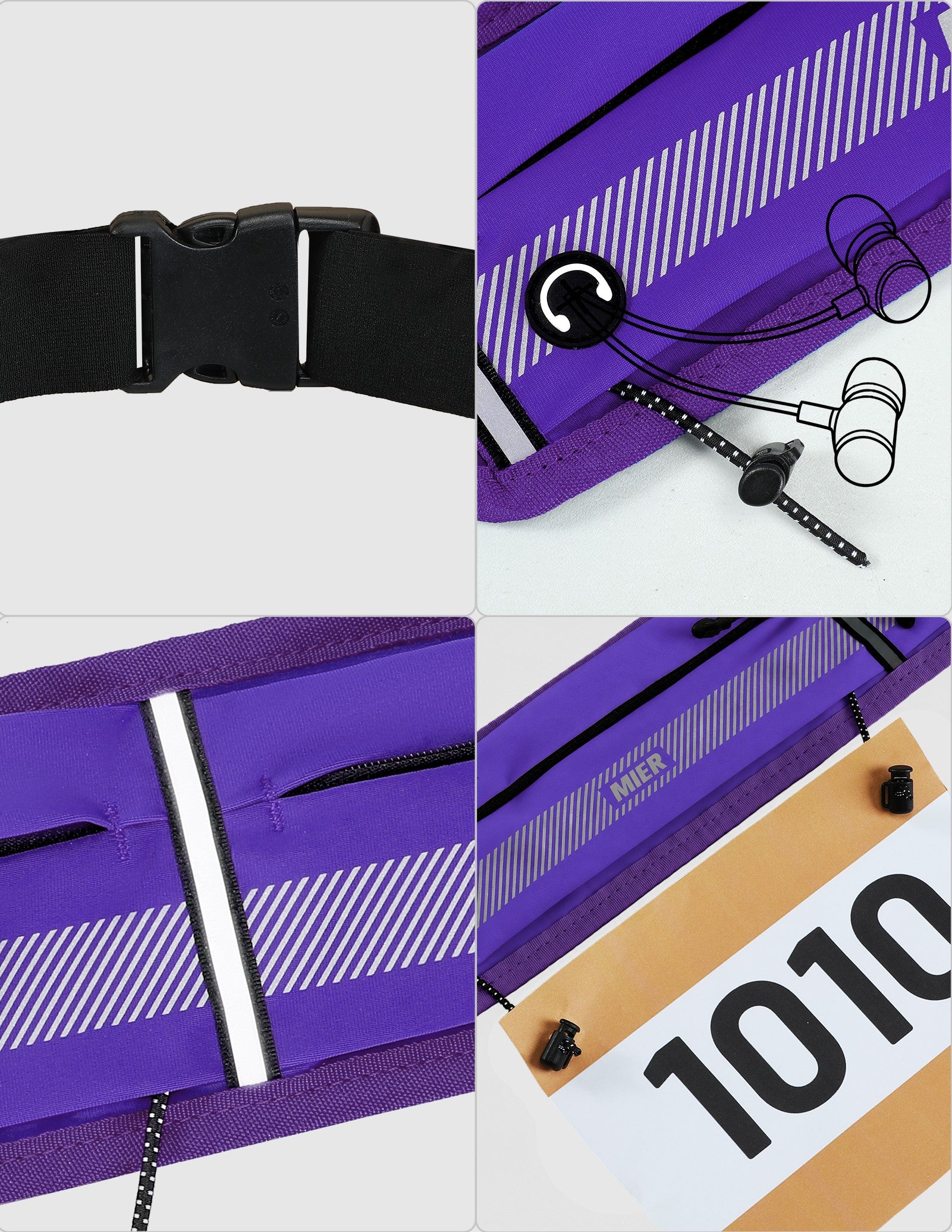 MIER Running Belt Slim Waist Pack with Bib Clips Phone Holder Running Belt