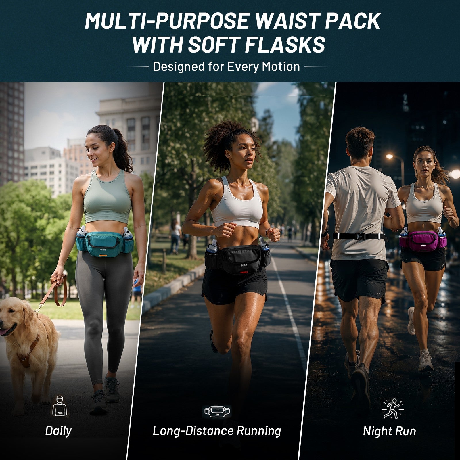 MIER Running Hydration Belt with 2 Soft Flasks Running Vest