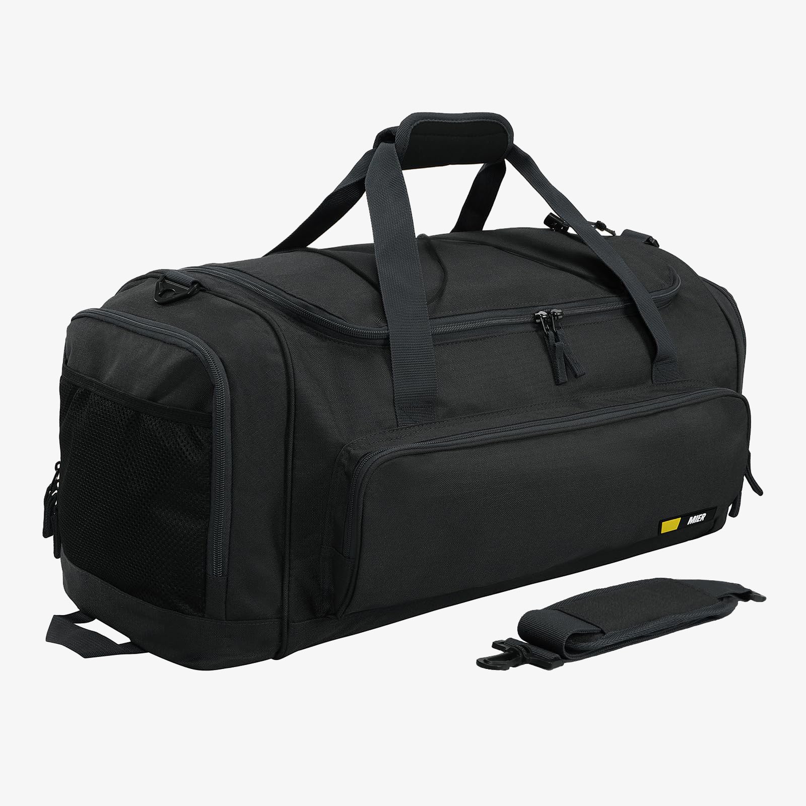 MIER Large Duffel Bag Gym Bag with Shoe Compartment Gym Duffel Bag Pure Black
