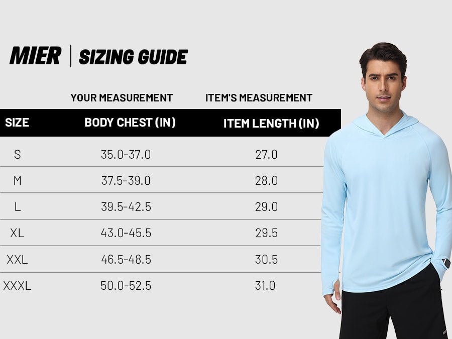 MIER Men's UPF 50+ Running Hoodie Lightweight Sun Protection Shirt Men's T-Shirts