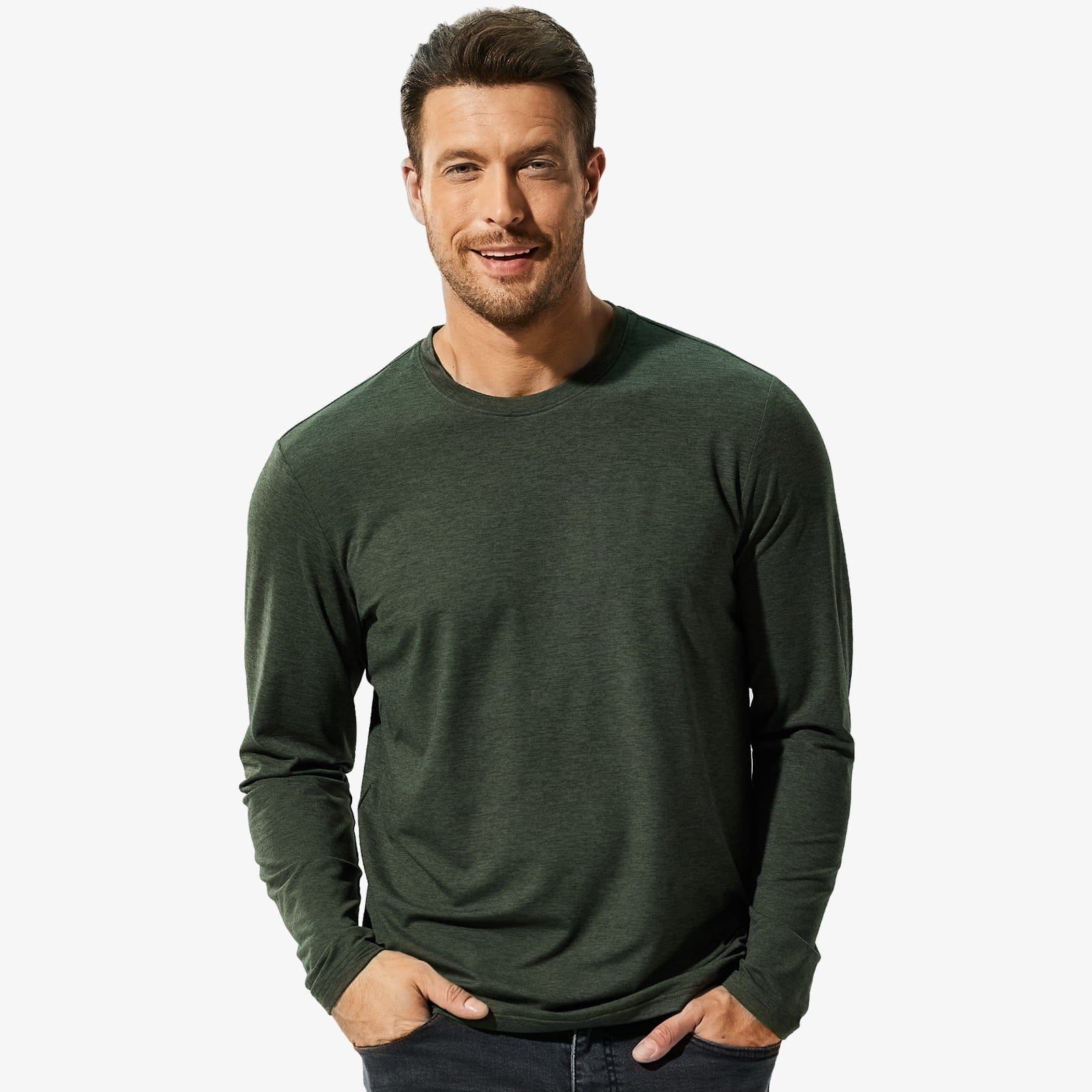 MIER Men’s Buttery Soft Long Sleeve Athletic Crew Neck Tee Men's Shirt Dark Green / S