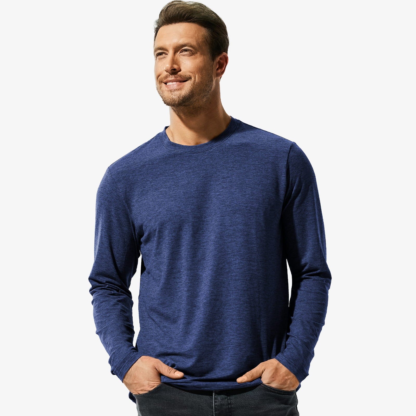 MIER Men’s Buttery Soft Long Sleeve Athletic Crew Neck Tee Men's Shirt Blue / S