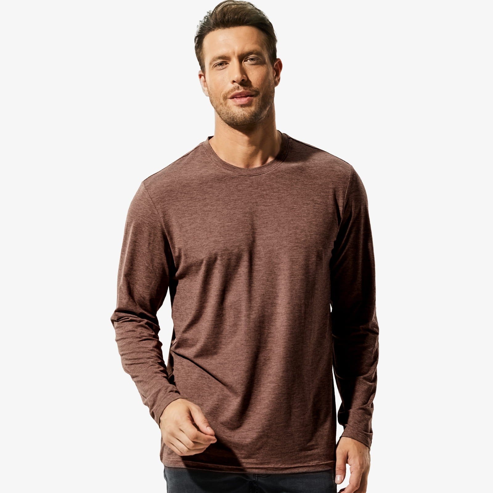 MIER Men’s Buttery Soft Long Sleeve Athletic Crew Neck Tee Men's Shirt Brown / S