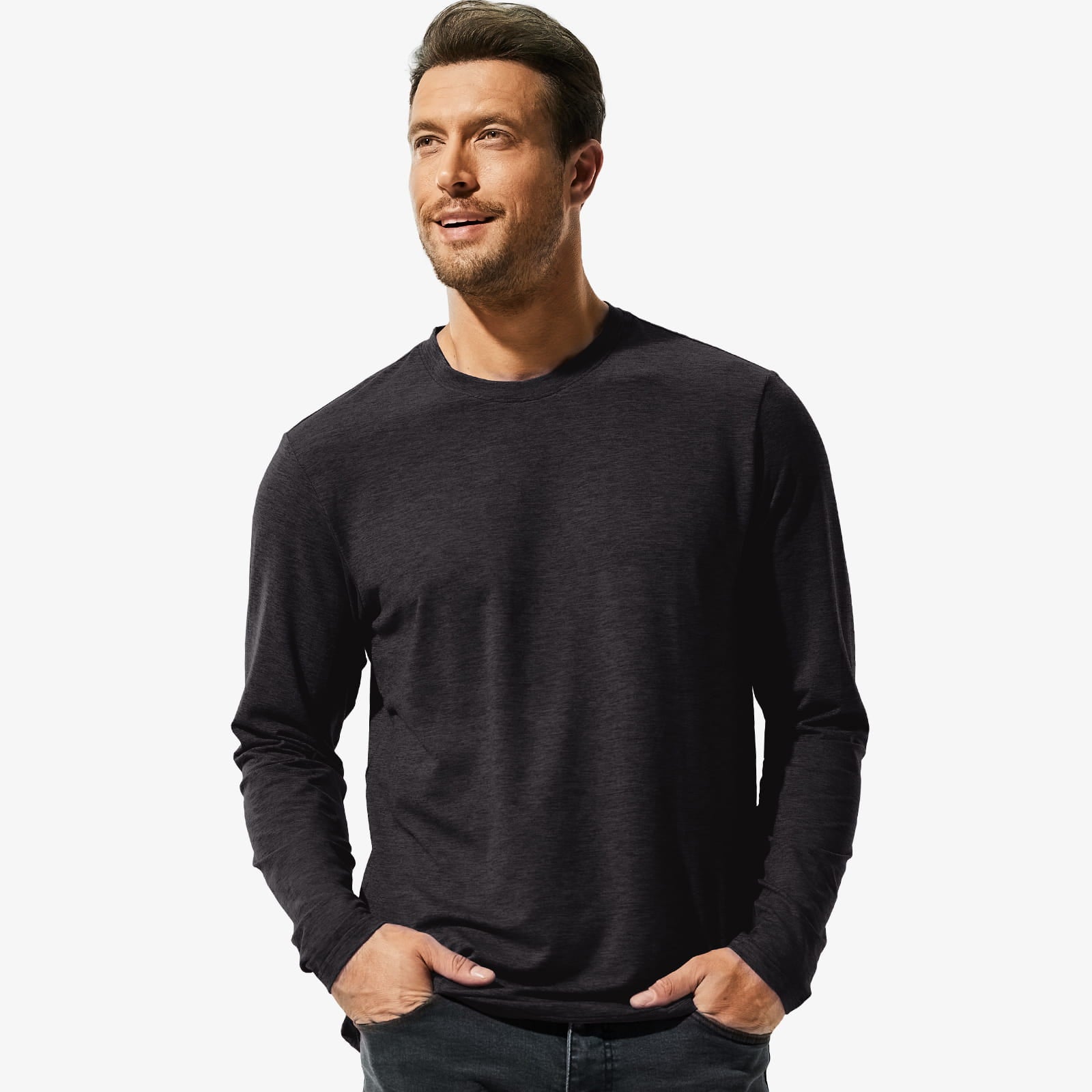 MIER Men’s Buttery Soft Long Sleeve Athletic Crew Neck Tee Men's Shirt Black / S