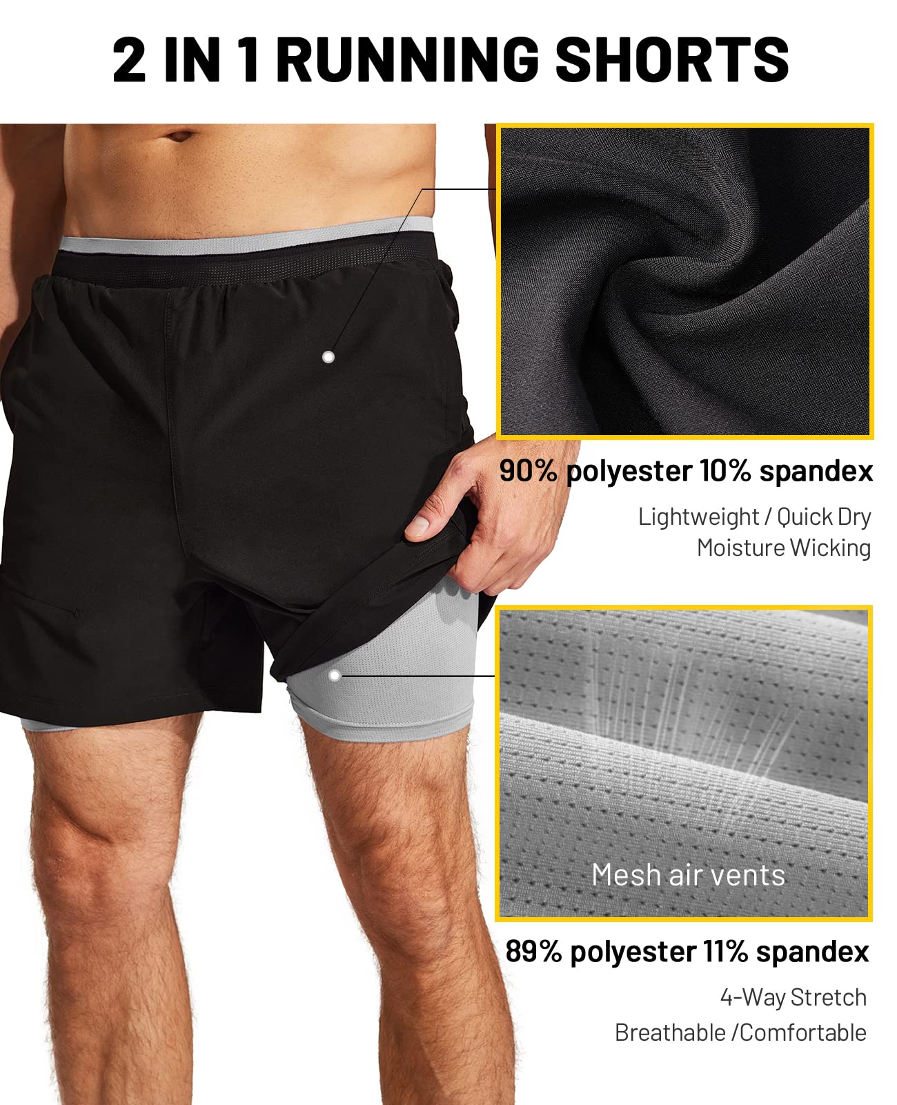 MIER Men's 2 in 1 Running Shorts with Liner 5 Inch Men's Shorts