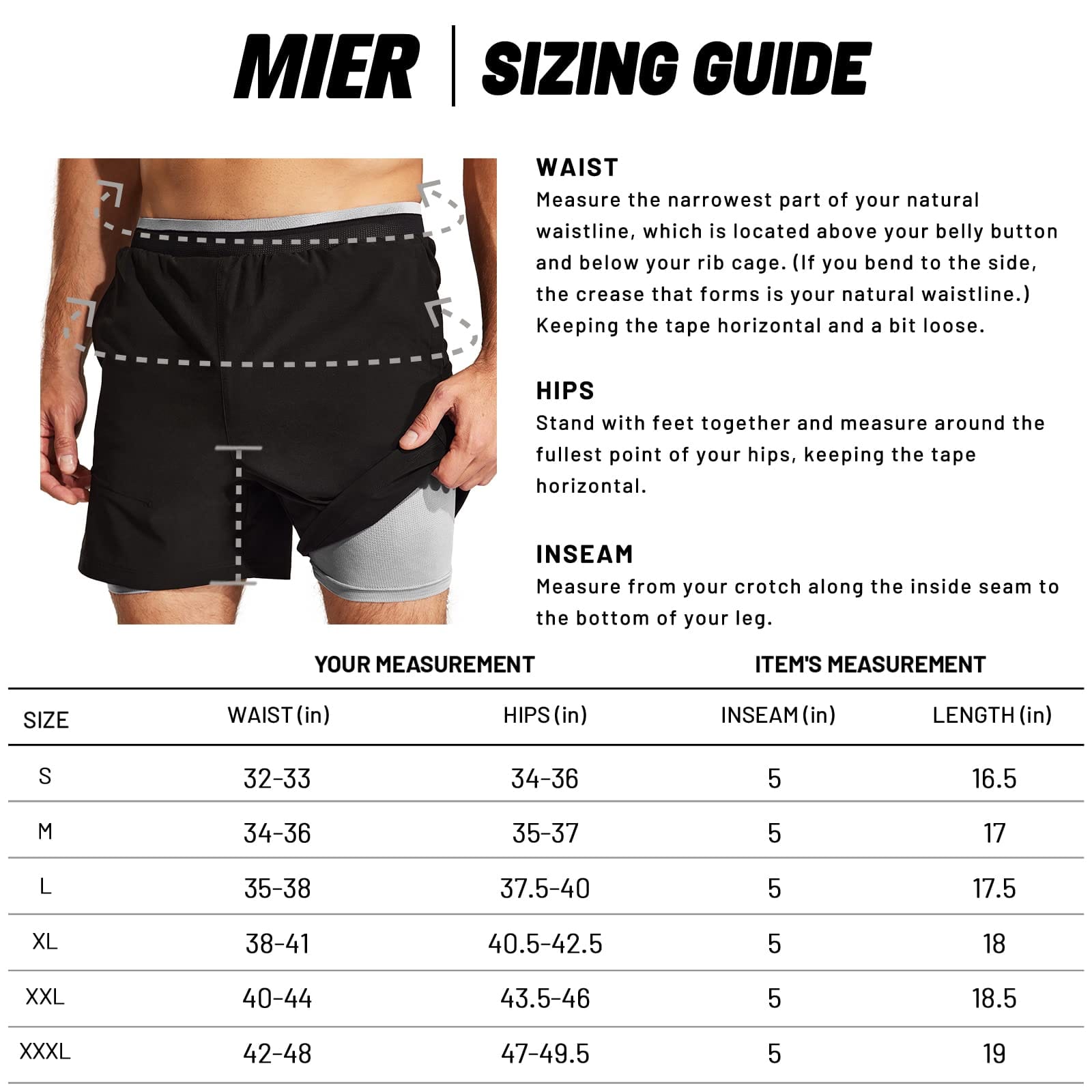 MIER Men's 2 in 1 Running Shorts with Liner 5 Inch Men's Shorts