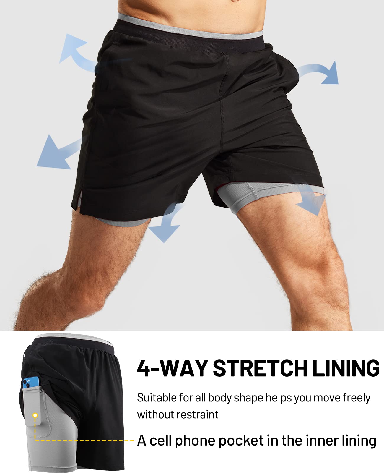 MIER Men's 2 in 1 Running Shorts with Liner 5 Inch Men's Shorts