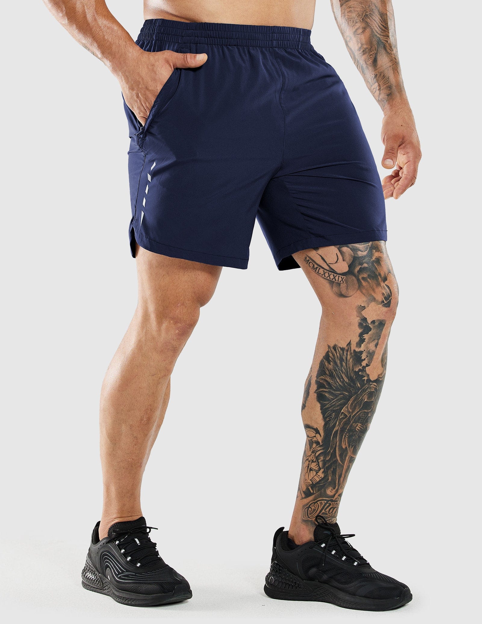 MIER Men's 7 Inch Quick Dry Running Shorts with Zipper Pockets Men's Shorts Navy / XS