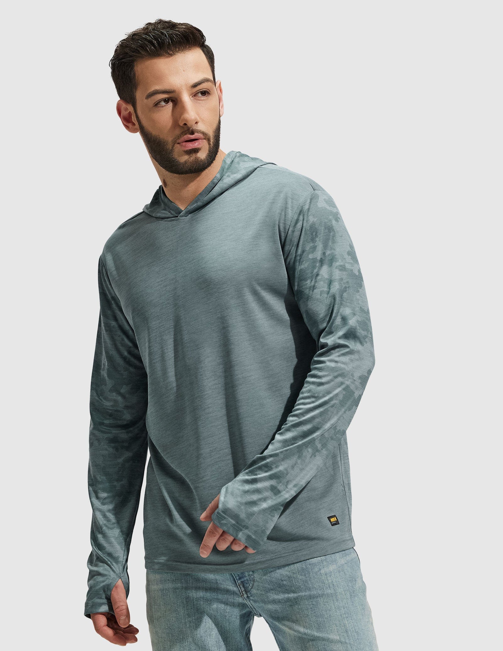 MIER Men's Camouflage-Sleeve Long-Sleeve Performance Hoodie Men's T-Shirts