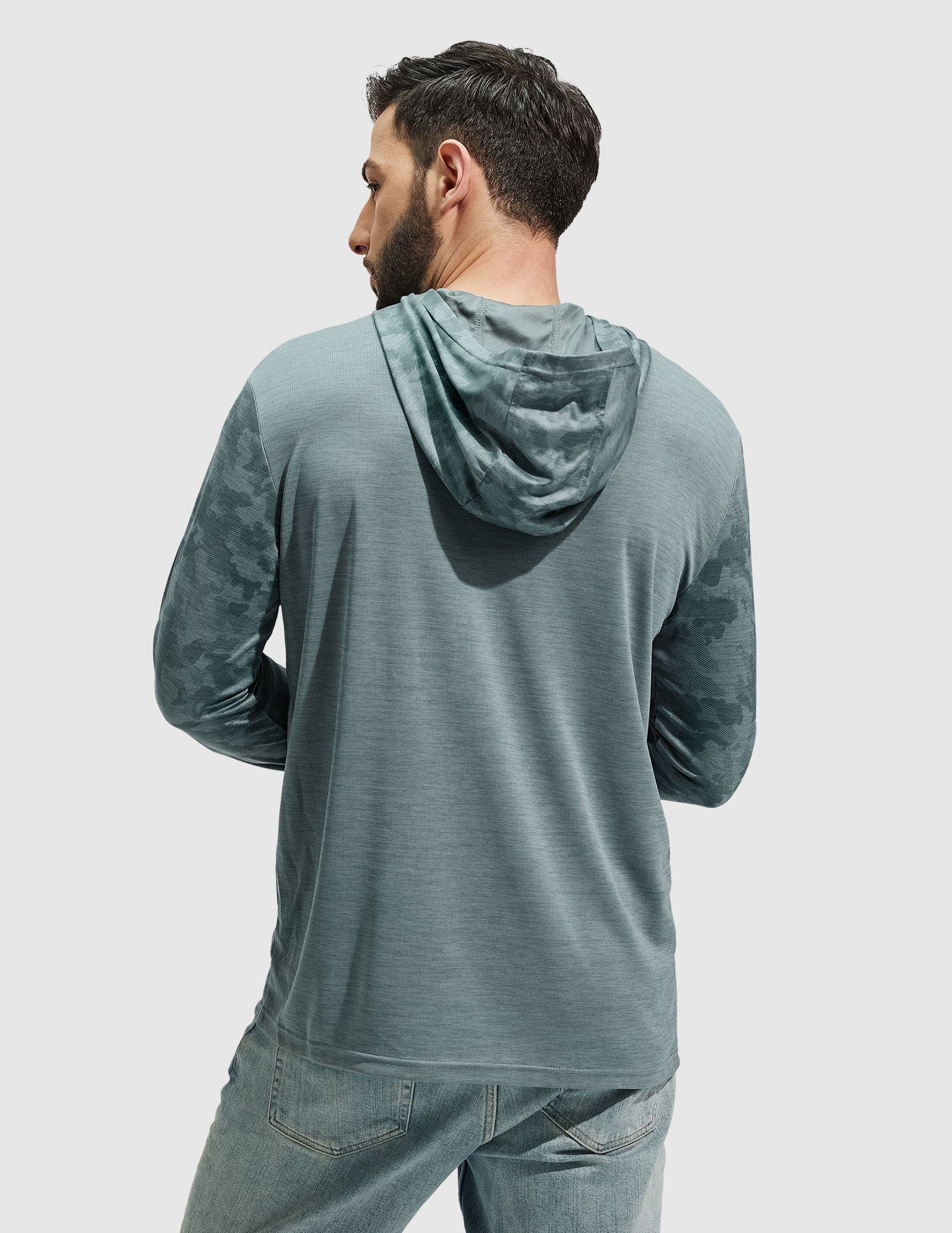 MIER Men's Camouflage-Sleeve Long-Sleeve Performance Hoodie Men's T-Shirts
