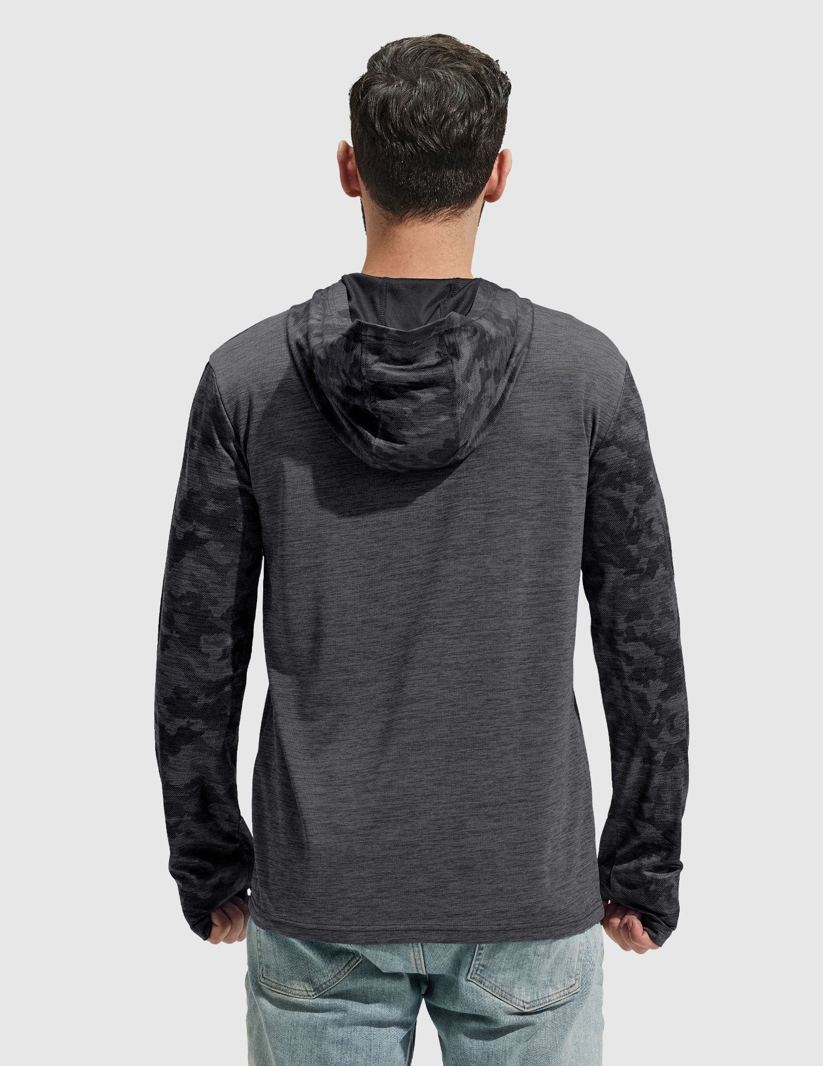 MIER Men's Camouflage-Sleeve Long-Sleeve Performance Hoodie Men's T-Shirts