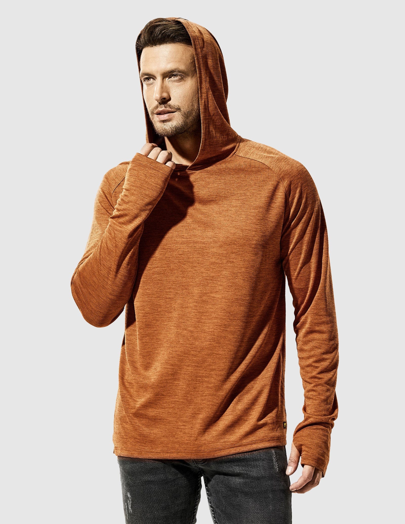 MIER Men's Performance Long Sleeve Hooded Sun Shirt Men's T-Shirts Brown / S
