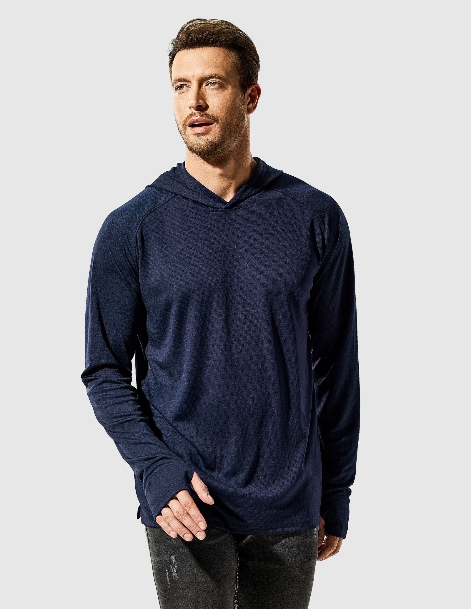MIER Men's Performance Long Sleeve Hooded Sun Shirt Men's T-Shirts Navy / S