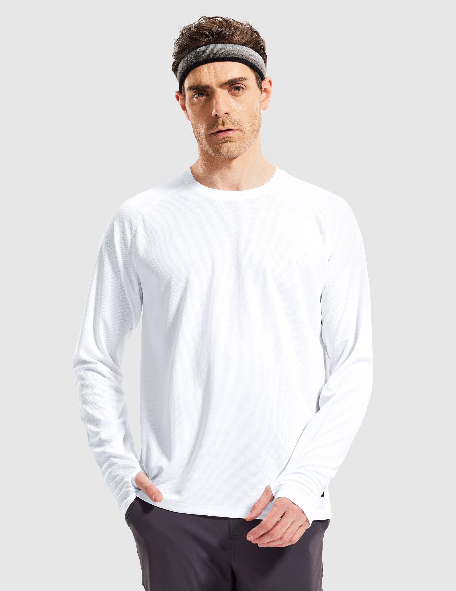 MIER Men’s UPF 50 Plus Long Sleeve Running Shirt Lightweight and Moisture Wicking Men's T-Shirts White / S