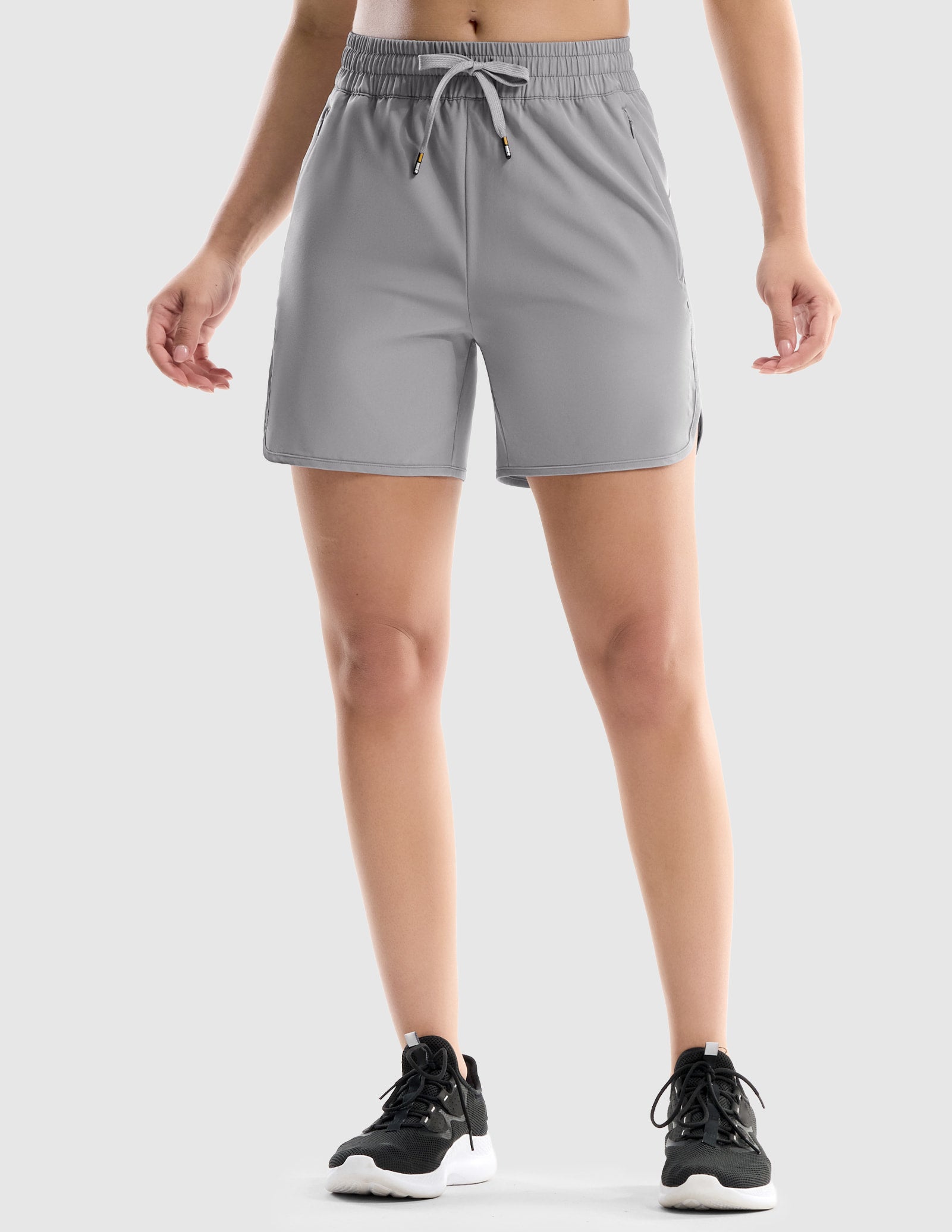 MIER Women's 5" Running Shorts with Secure Zipper Pockets Women Shorts Light Grey / XS