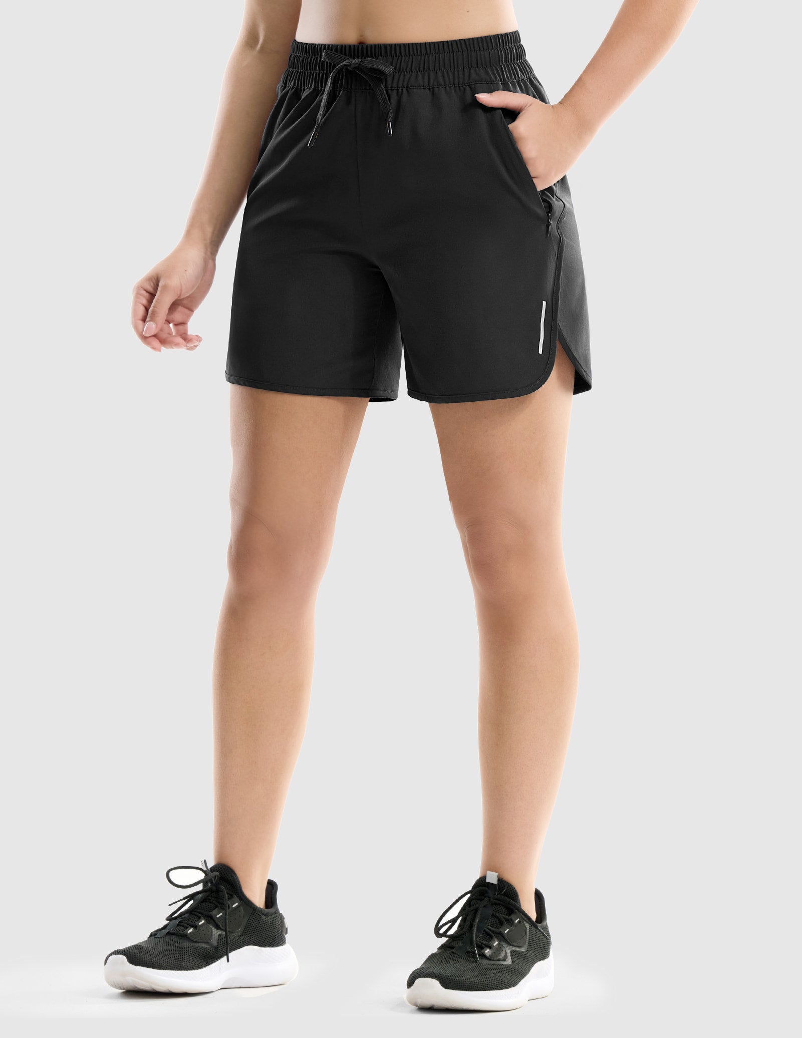 MIER Women's 5" Running Shorts with Secure Zipper Pockets Women Shorts Black / XS