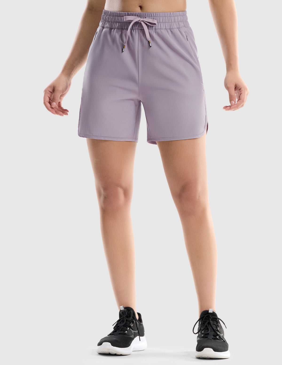 MIER Women's 5" Running Shorts with Secure Zipper Pockets Women Shorts Lavender Mist / XS