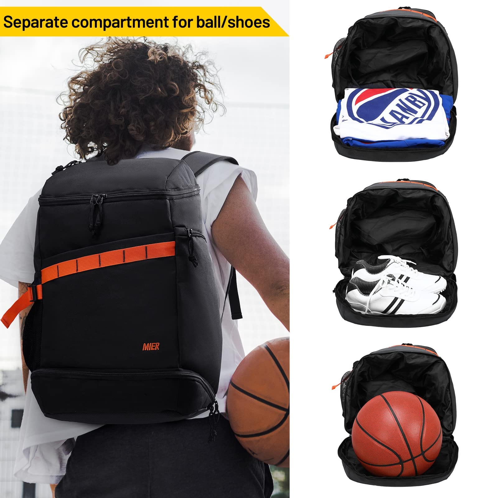 MIER Basketball Backpack Sports Bag with Ball Compartment Backpack Bag