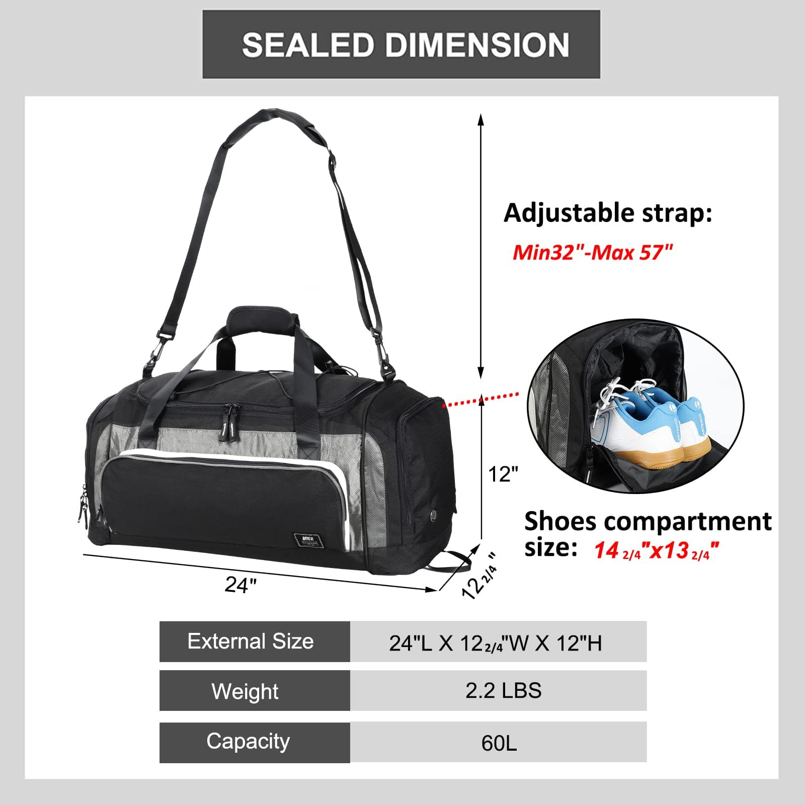 MIER Large Duffel Bag Gym Bag with Shoe Compartment Gym Duffel Bag