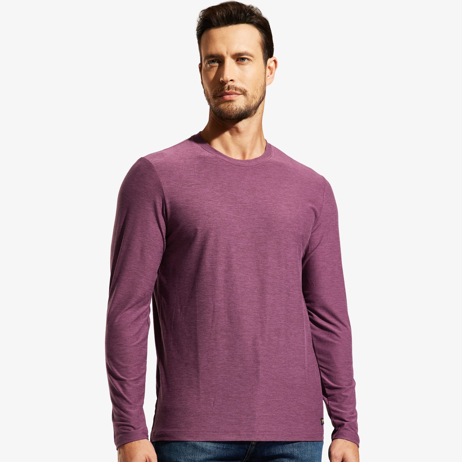MIER Men’s Buttery Soft Long Sleeve Athletic Crew Neck Tee Men's Shirt Plum / S