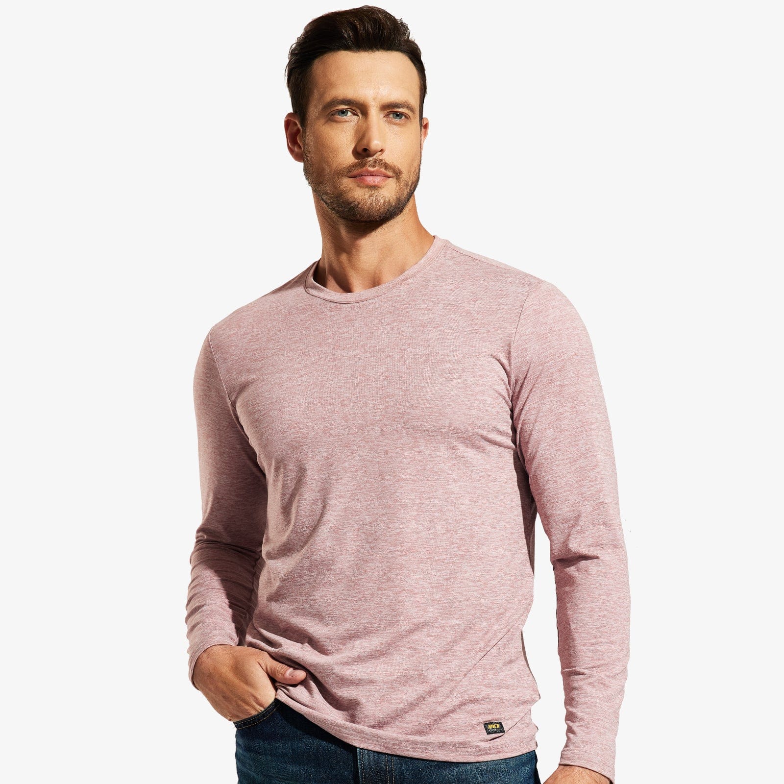 MIER Men’s Buttery Soft Long Sleeve Athletic Crew Neck Tee Men's Shirt Pink / S